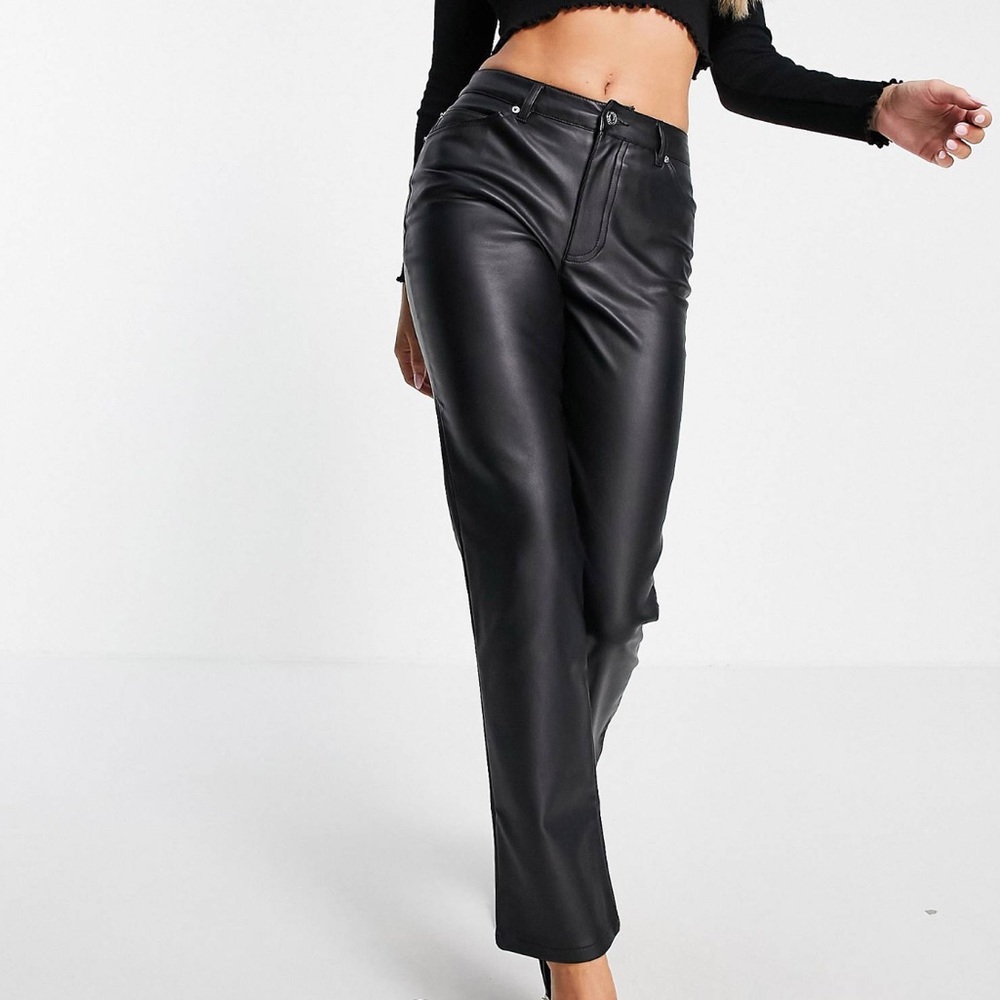 ASOS DESIGN 90s Straight Leg Black Leather Look Pant